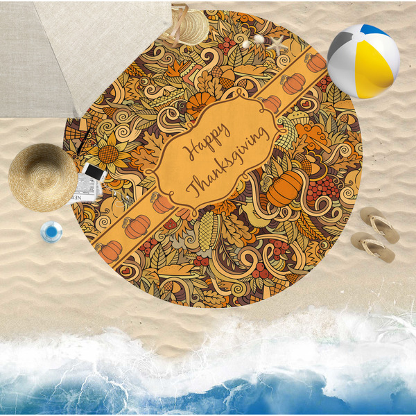Thanksgiving Round Beach Towel Lifestyle
