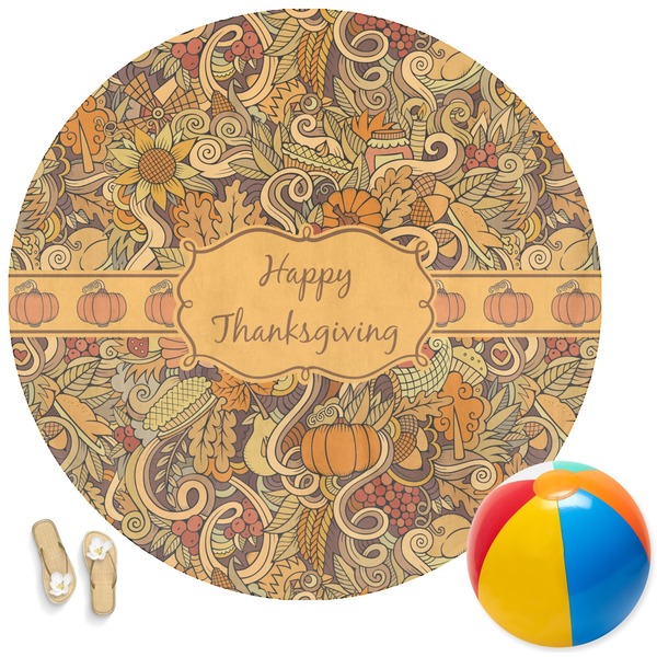 Custom Thanksgiving Round Beach Towel (Personalized)