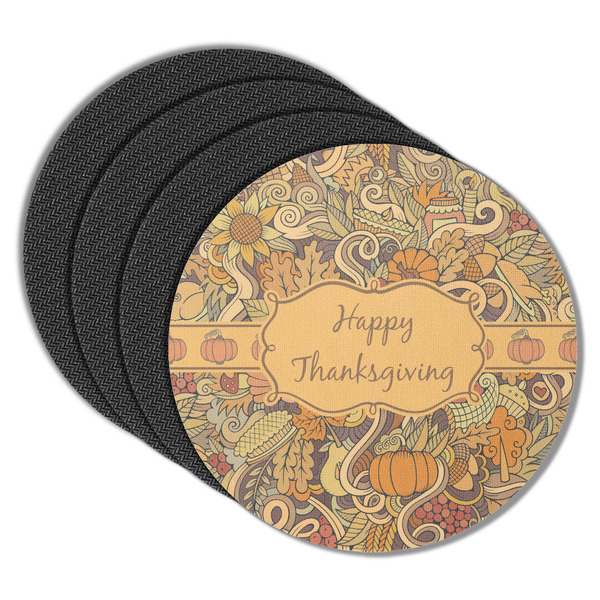 Custom Thanksgiving Round Rubber Backed Coasters - Set of 4 (Personalized)