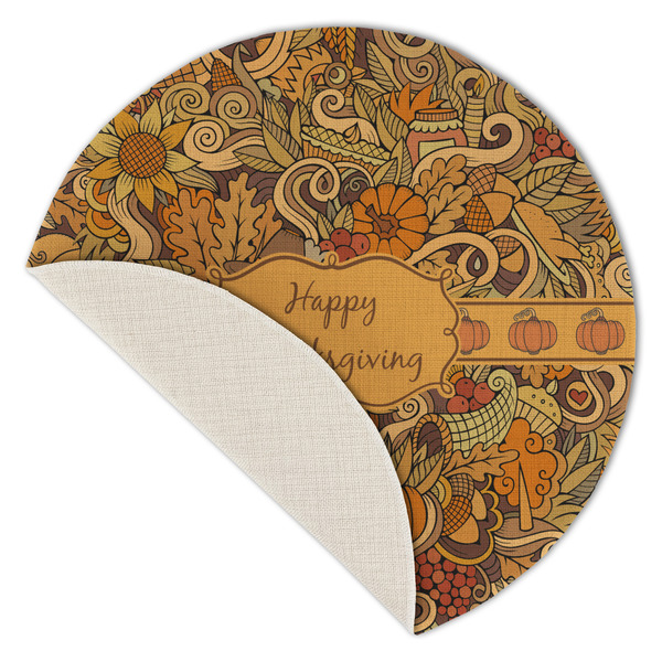 Thanksgiving Round Linen Placemats - Front (folded corner single sided)