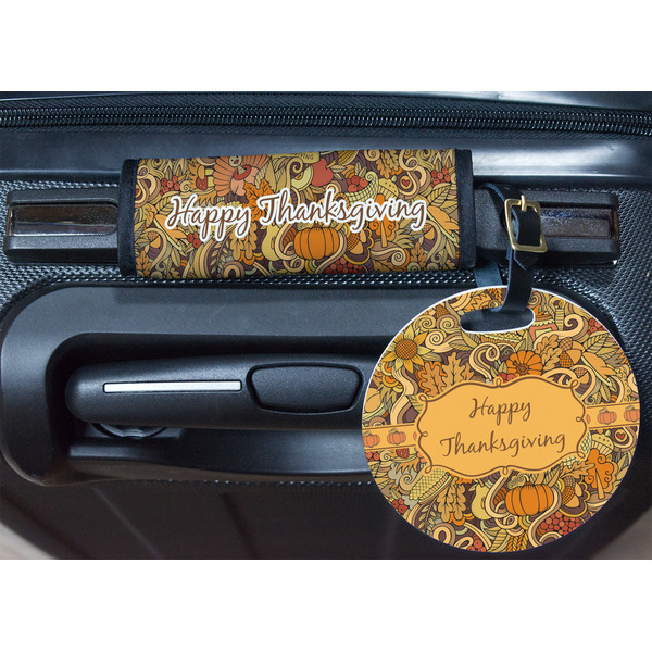 Thanksgiving Round Luggage Tag & Handle Wrap - In Context