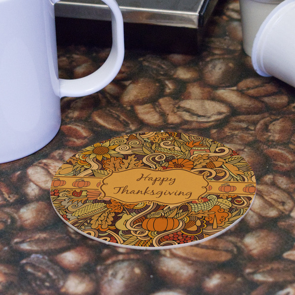 Thanksgiving Round Paper Coaster - Front