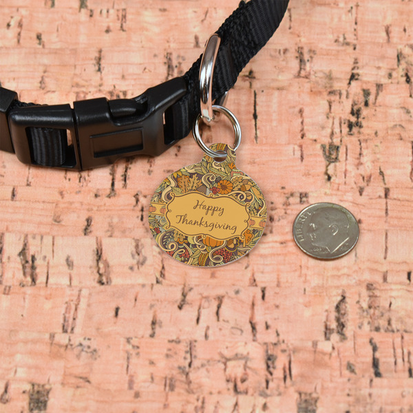 Thanksgiving Round Pet ID Tag - Small - In Context