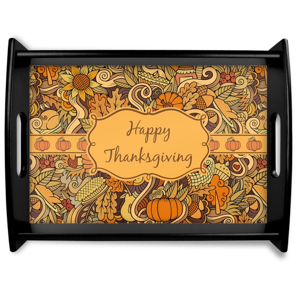 Custom Thanksgiving Black Wooden Tray - Large (Personalized)