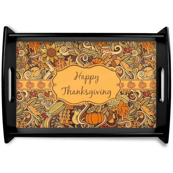 Custom Thanksgiving Black Wooden Tray - Small (Personalized)