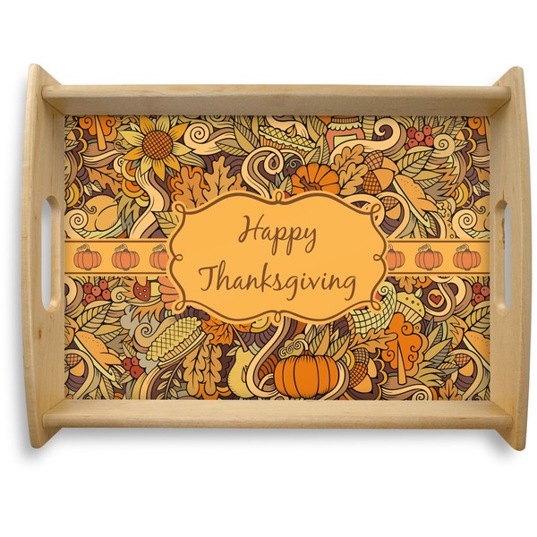 Custom Thanksgiving Natural Wooden Tray - Large (Personalized)