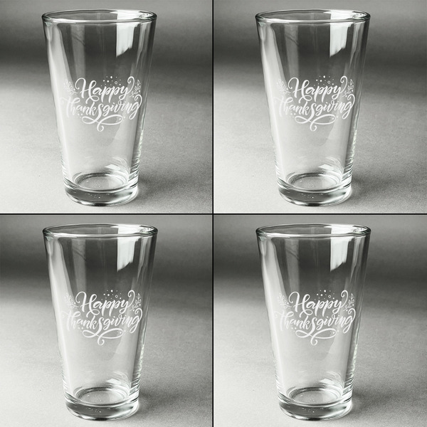 Thanksgiving Set of Four Engraved Beer Glasses - Individual View