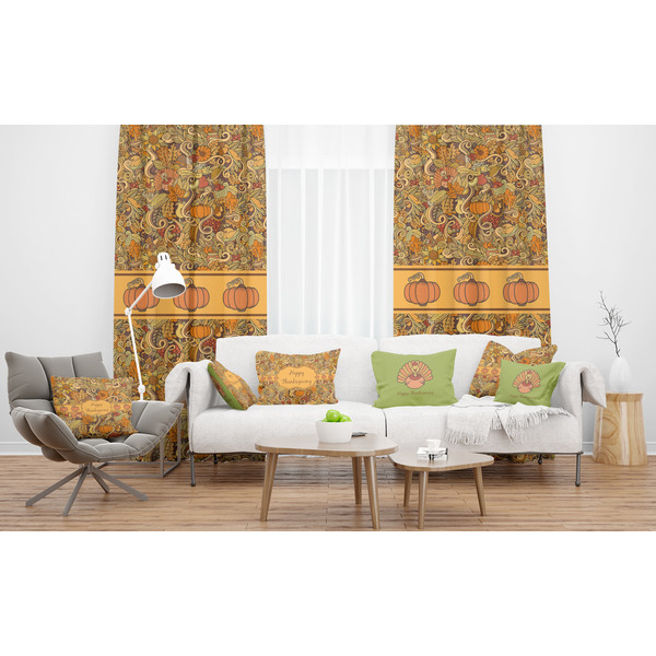 Thanksgiving Sheer and Custom Curtains in Room with Matching Pillows