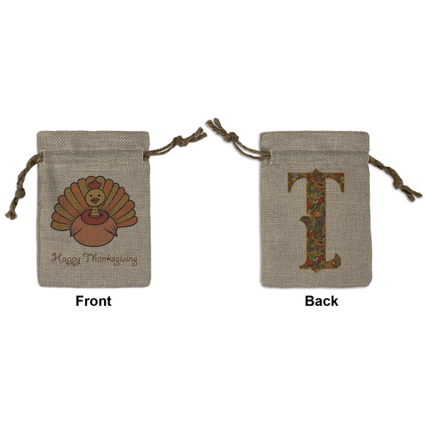Custom Thanksgiving Small Burlap Gift Bag - Front & Back