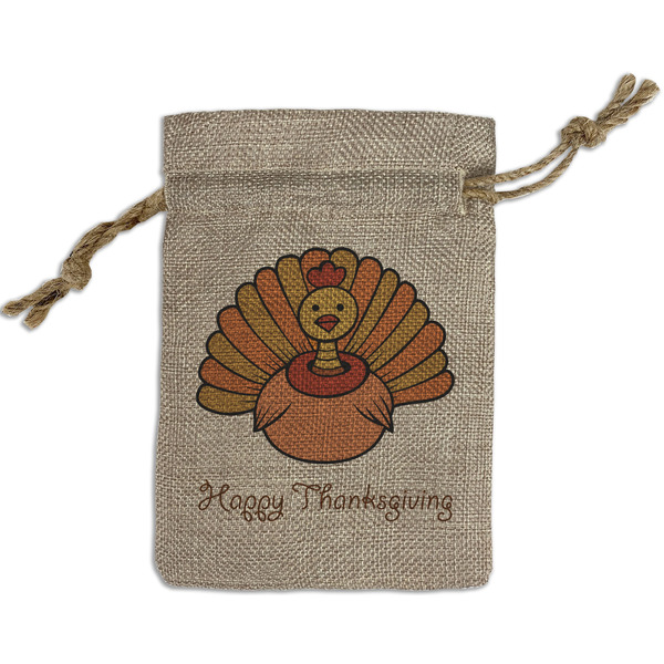 Custom Thanksgiving Small Burlap Gift Bag - Front