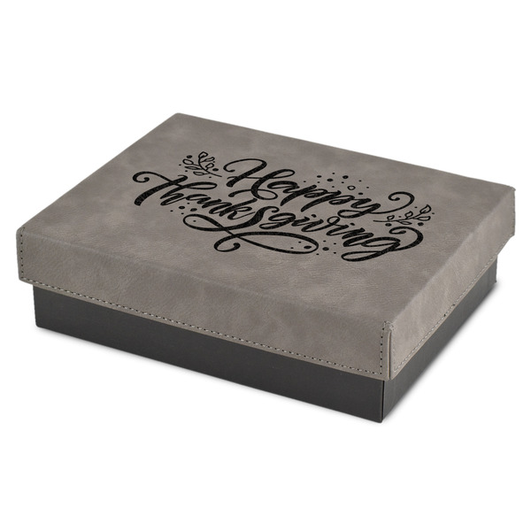 Custom Thanksgiving Small Gift Box w/ Engraved Leather Lid