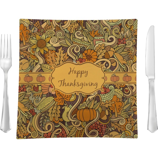 Custom Thanksgiving 9.5" Glass Square Lunch / Dinner Plate- Single or Set of 4 (Personalized)