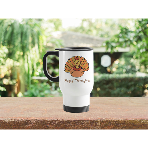Thanksgiving Stainless Steel Travel Mug with Handle Lifestyle