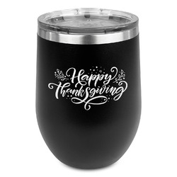Thanksgiving Stemless Stainless Steel Wine Tumbler - Black - Double Sided