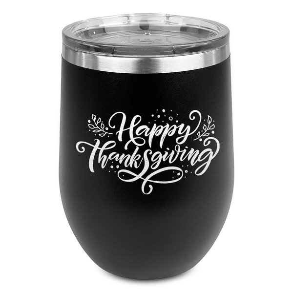 Custom Thanksgiving Stemless Stainless Steel Wine Tumbler - Black - Single Sided