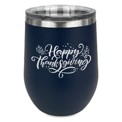 Thanksgiving Stemless Stainless Steel Wine Tumbler - Navy - Double Sided