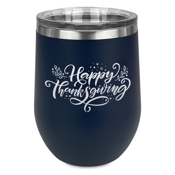 Thanksgiving Stainless Wine Tumblers - Navy - Single Sided - Front