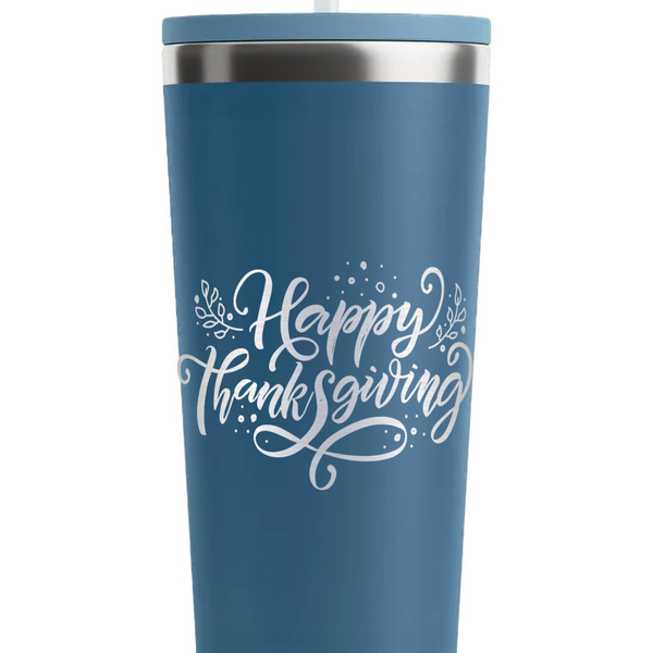 Thanksgiving Steel Blue RTIC Everyday Tumbler - 28 oz. - Close Up