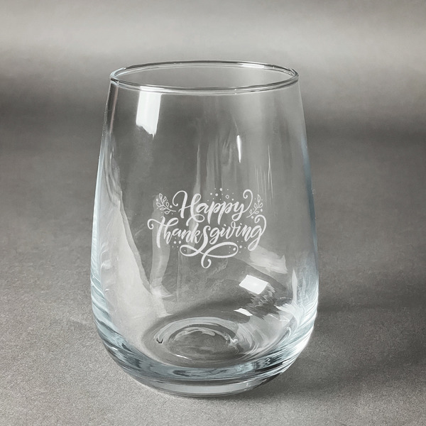 Custom Thanksgiving Stemless Wine Glass - Engraved