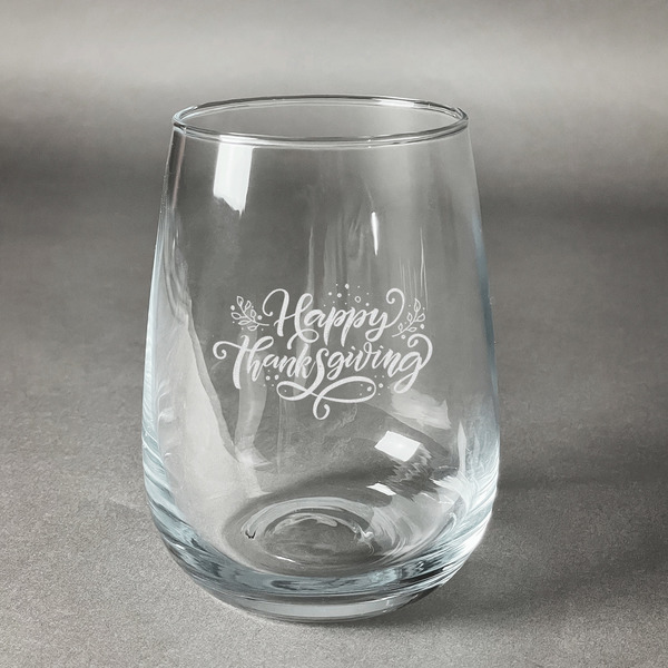 Custom Thanksgiving Stemless Wine Glass (Single)