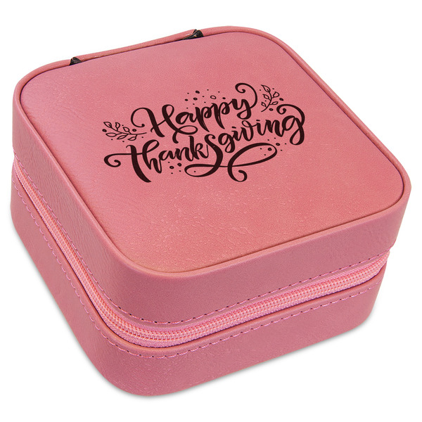 Custom Thanksgiving Travel Jewelry Boxes - Pink Leather