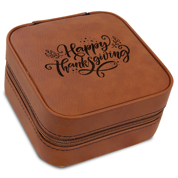 Custom Thanksgiving Travel Jewelry Box - Rawhide Leather
