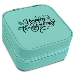 Thanksgiving Travel Jewelry Box - Teal Leather