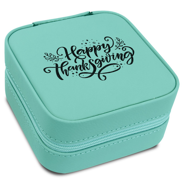 Custom Thanksgiving Travel Jewelry Box - Teal Leather