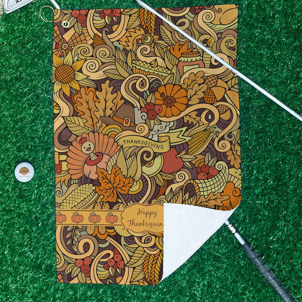 Thanksgiving Waffle Weave Golf Towel - In Context