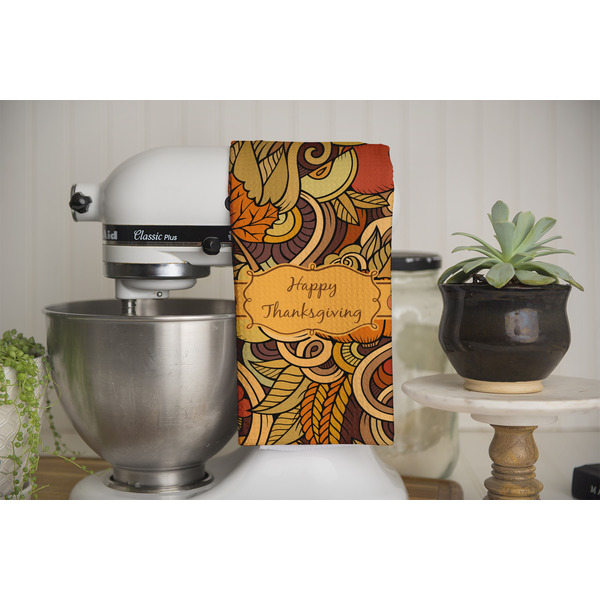 Thanksgiving Waffle Weave Towel - Full Color Print - Lifestyle Image