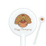 Thanksgiving 5.5" Round Plastic Stir Sticks - White - Single Sided