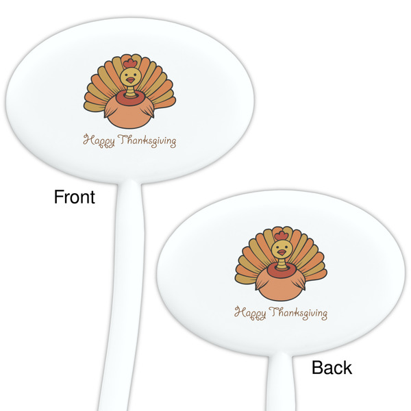 Thanksgiving White Plastic 7" Stir Stick - Double Sided - Oval - Front & Back