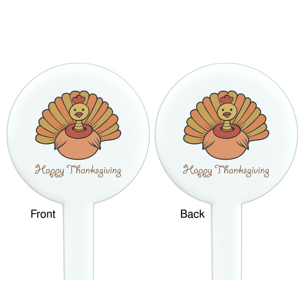 Thanksgiving White Plastic 7" Stir Stick - Double Sided - Round - Front & Back