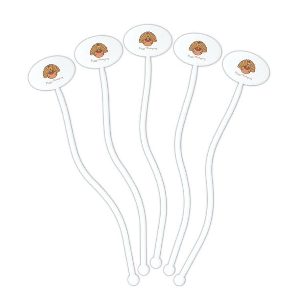 Thanksgiving White Plastic 7" Stir Stick - Oval - Fan