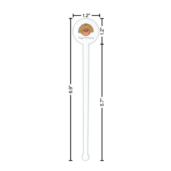 Thanksgiving White Plastic 7" Stir Stick - Round - Dimensions