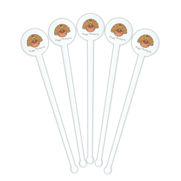 Thanksgiving White Plastic 7" Stir Stick - Round - Fan View