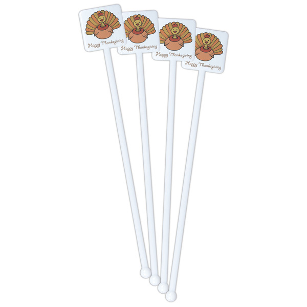 Thanksgiving White Plastic Stir Stick - Single Sided - Square - Front