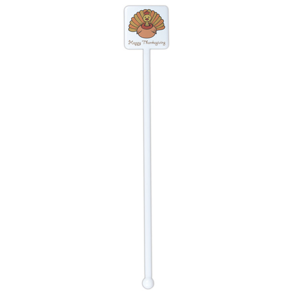 Thanksgiving White Plastic Stir Stick - Single Sided - Square - Single Stick