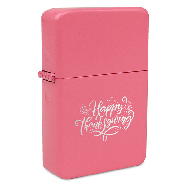Custom Thanksgiving Windproof Lighter - Pink - Single Sided & Lid Engraved