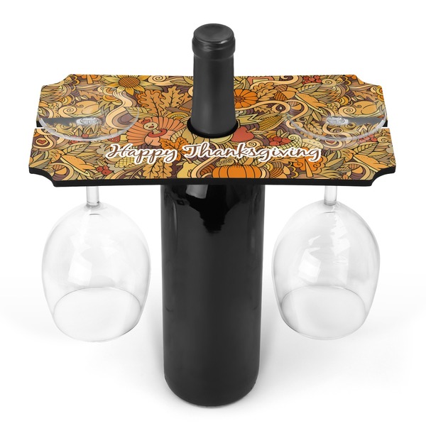 Custom Thanksgiving Wine Bottle & Glass Holder (Personalized)
