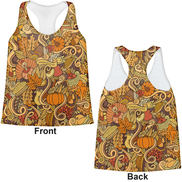 Thanksgiving Womens Racerback Tank Tops - Medium - Front and Back