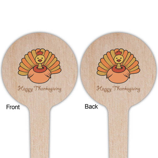 Thanksgiving Wooden 4" Food Pick - Round - Double Sided - Front & Back