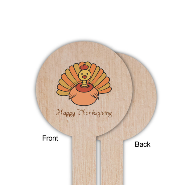 Thanksgiving Wooden 6" Food Pick - Round - Single Sided - Front & Back