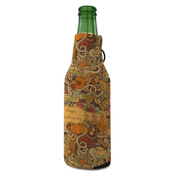 Thanksgiving Zipper Bottle Cooler - ANGLE (bottle)