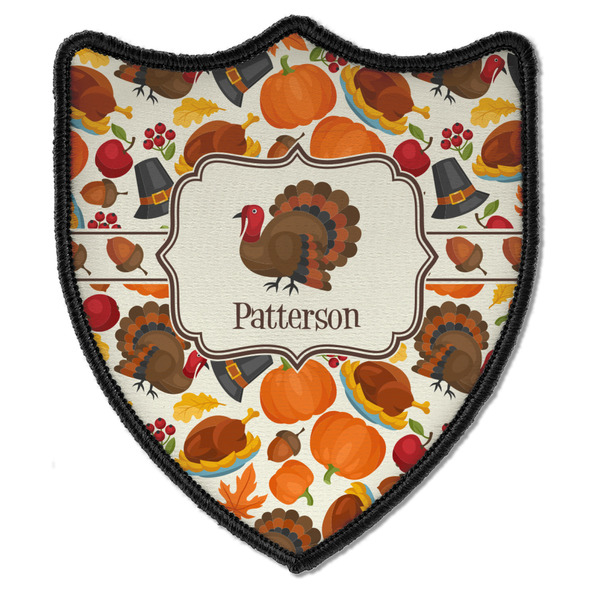 Custom Traditional Thanksgiving Iron On Shield Patch B w/ Name or Text
