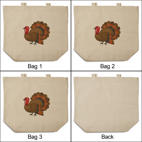 Traditional Thanksgiving 3 Reusable Cotton Grocery Bags - Front & Back View