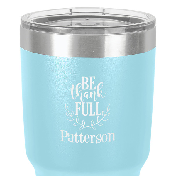 Traditional Thanksgiving 30 oz Stainless Steel Ringneck Tumbler - Teal - Close Up