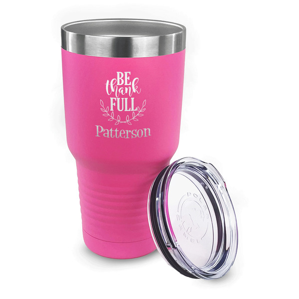 Traditional Thanksgiving 30 oz Stainless Steel Ringneck Tumblers - Pink - LID OFF