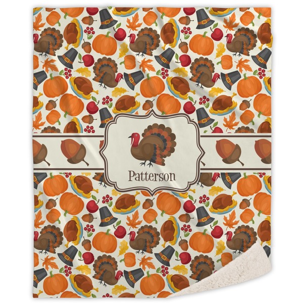 Custom Traditional Thanksgiving Sherpa Throw Blanket - 60"x80" (Personalized)