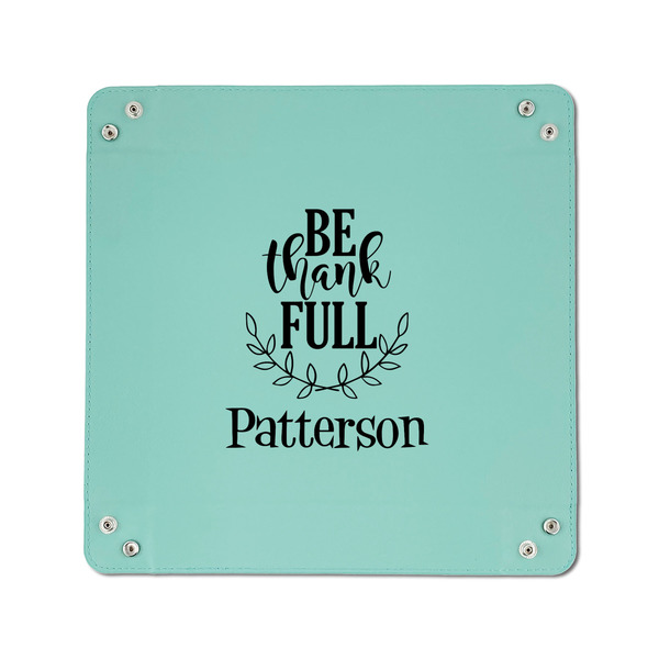 Traditional Thanksgiving 6" x 6" Teal Leatherette Snap Up Tray - APPROVAL